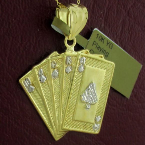 PLAYING CARDS 3D PENDANT 10K YELLOW GOLD
